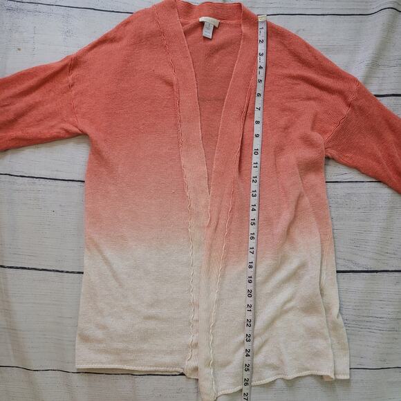 Chico's Size 1 US L 100% Linen Orange White Ombre Open Front Cardigan - Picture 5 of 9